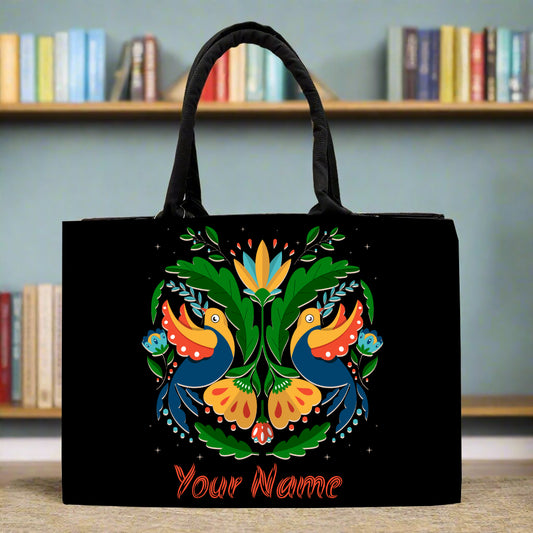 Customised  Elegance Floral Peacock Canvas Tote bag