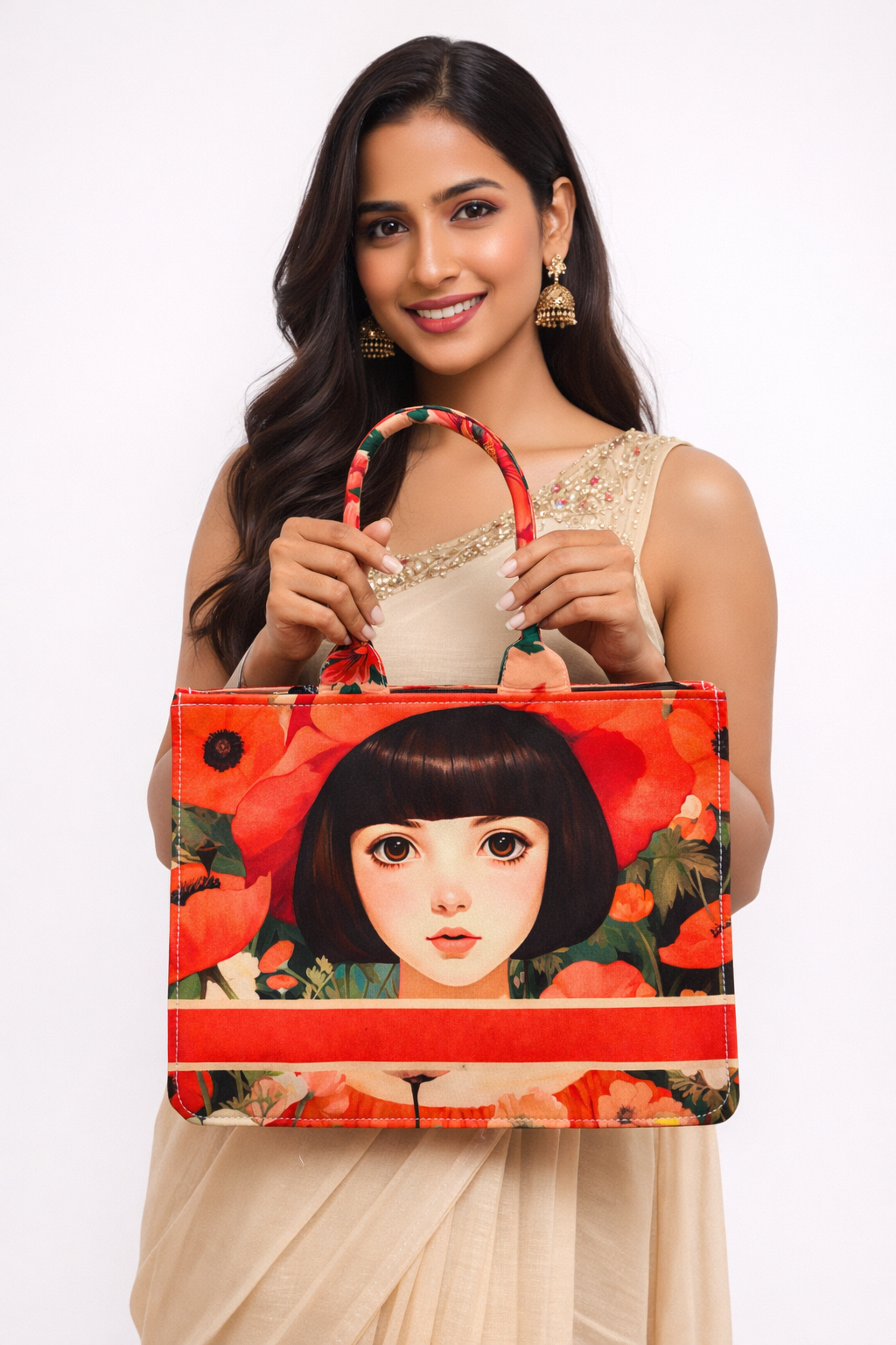floral art canvas tote bag for women