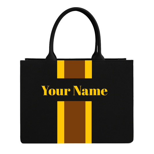 Personalized Tote Bag with Name – Custom Black Canvas Handbag with Stripes