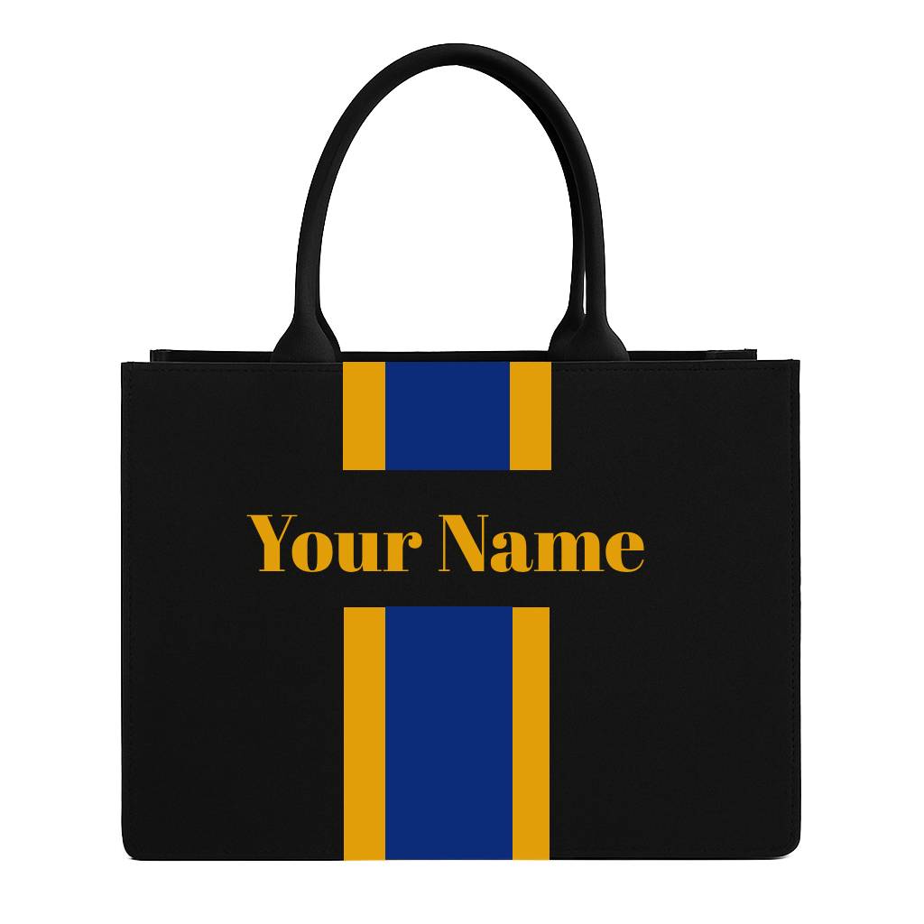 Personalized Tote Bag with Name – Custom Black Canvas Handbag with Stripes