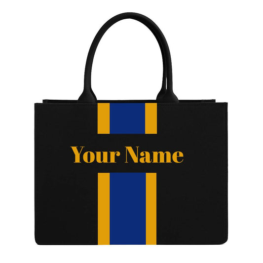 Personalized Tote Bag with Name – Custom Black Canvas Handbag with Stripes