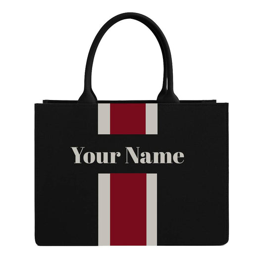 Personalized Tote Bag with Name – Custom Black Canvas Handbag with Stripes