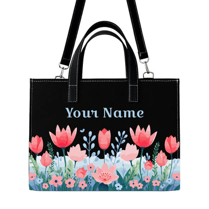 🌸 Customizable Floral Tote Bag – Personalized Name Handbag for Women 🌸