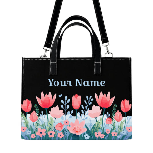 🌸 Customizable Floral Tote Bag – Personalized Name Handbag for Women 🌸