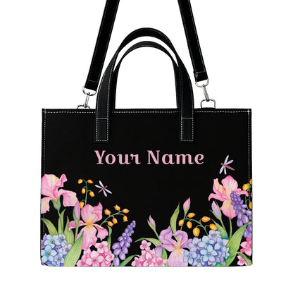 Customizable Floral Tote Bag – Personalized Name Handbag for Women