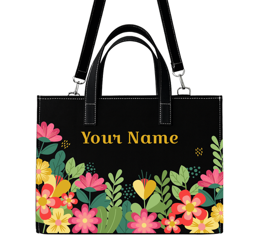 🌸 Customizable Floral Tote Bag – Personalized Name Handbag for Women 🌸