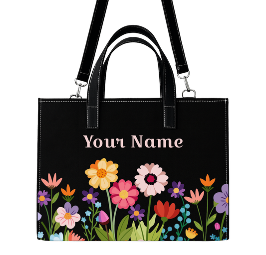 🌸 Customizable Floral Tote Bag – Personalized Name Handbag for Women 🌸