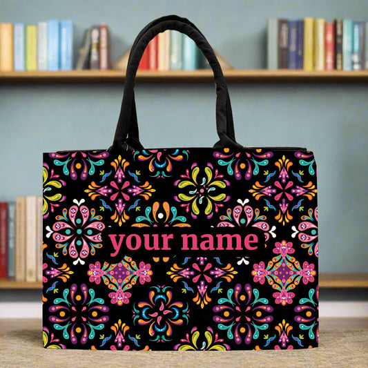 personalised ethnic floral tote bag with name custom canvas tote bag for women mandala designer tote bag india