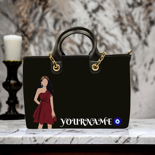 customised canvas sling bag with stylish lady print and personalised name