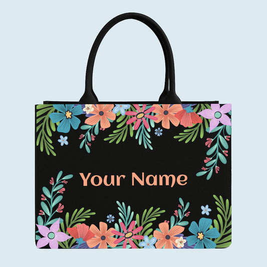 colourful flower tote bag custom name