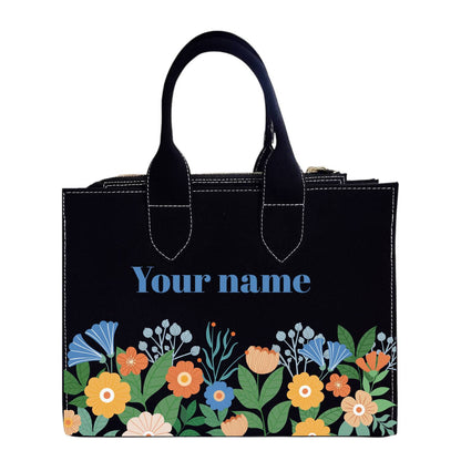 Personalized floral denim box tote bag with name custom denim handbag for women by Nixa Style