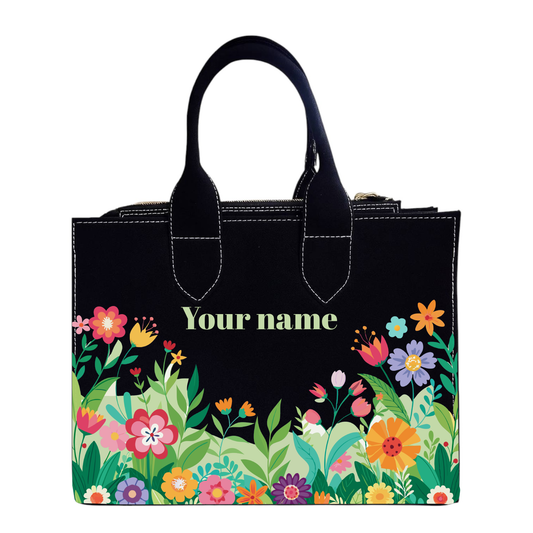 Personalized floral denim box tote bag with name custom denim handbag for women by Nixa Style