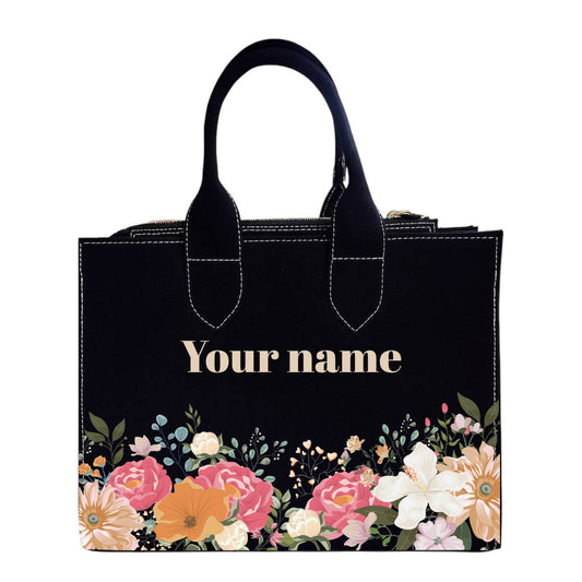 Personalized floral denim tote bag with name custom handbag for women by Nixa Style
