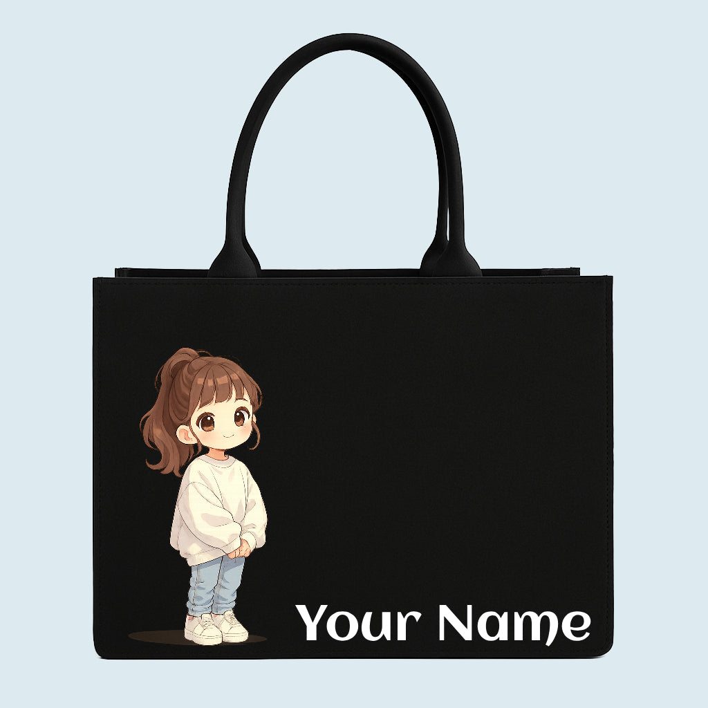 customised cute cartoon girl tote bag with name