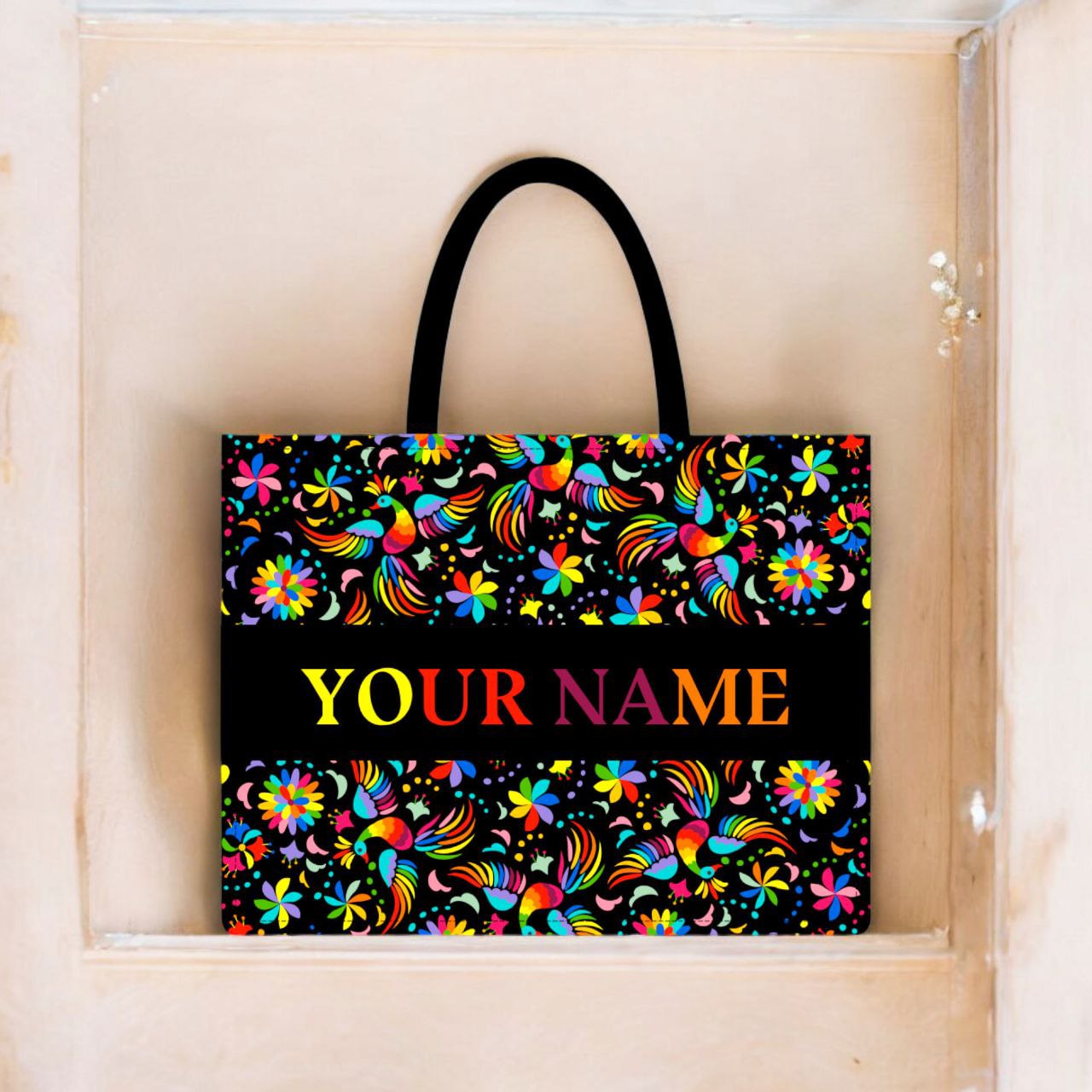 Customised Canvas Beautiful Rainbow colour Birds Floral  Tote bag