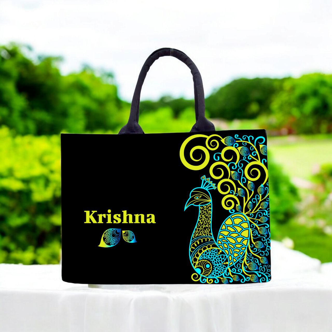 Customized Canvas Peacock Tote bag