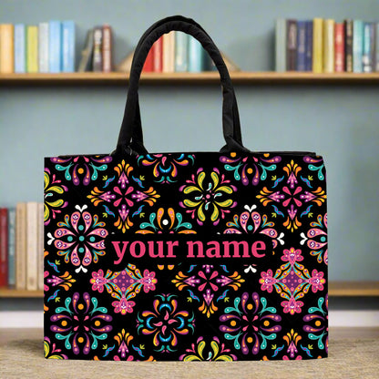 Customised  Canvas Kacchi Pattern Tote bag