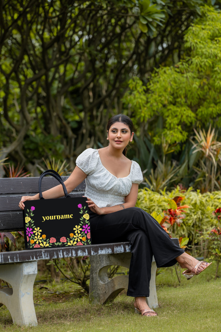 Customised Canvas Flower Print Tote bag