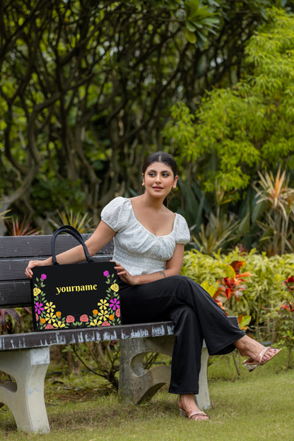 Customised Canvas Flower Print Tote bag