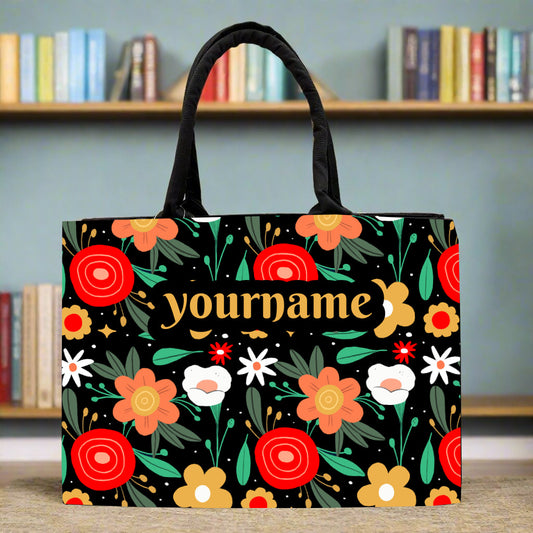 Customized Tote Bag With Colorful exotic flower