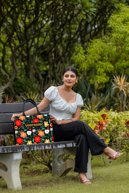 Customized Tote Bag With Colorful exotic flower