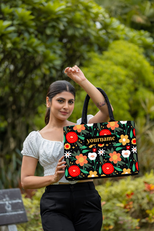 Customized Tote Bag With Colorful exotic flower