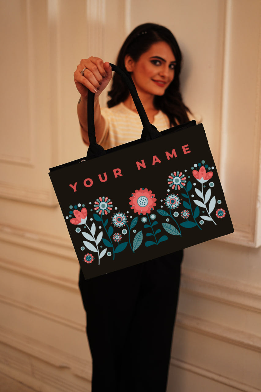 Customized  Tote Bag With Rising Flower Pattern