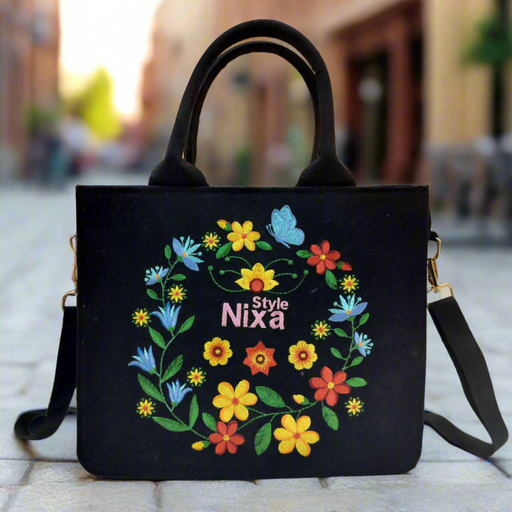 "Nixa Bloom Embroidered Colorful tote Bag