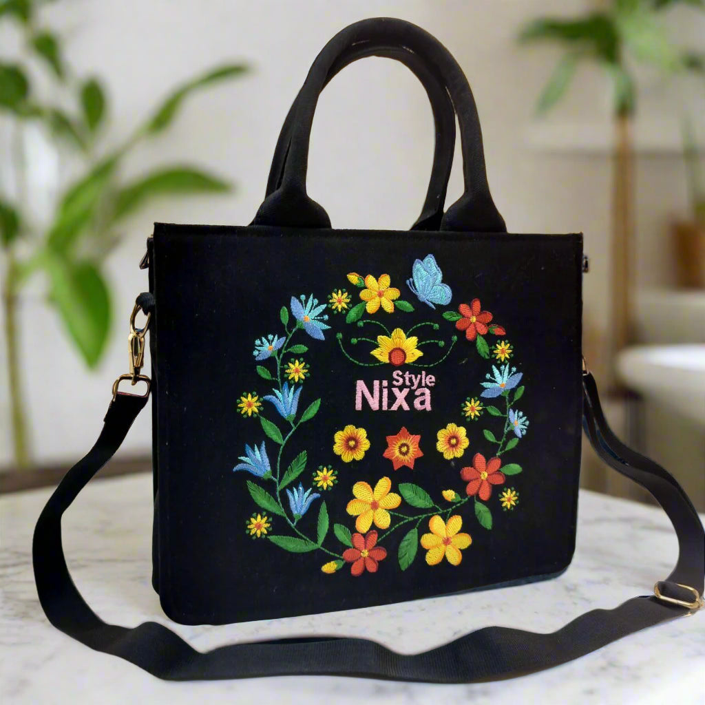 "Nixa Bloom Embroidered Colorful tote Bag