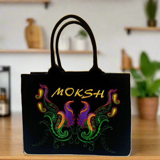 "Nixa Bloom Embroidered Colorful tote Bag