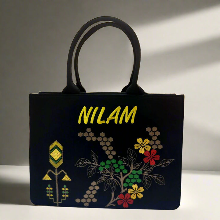"Nixa Bloom Embroidered Colorful  Japan City tote Bag