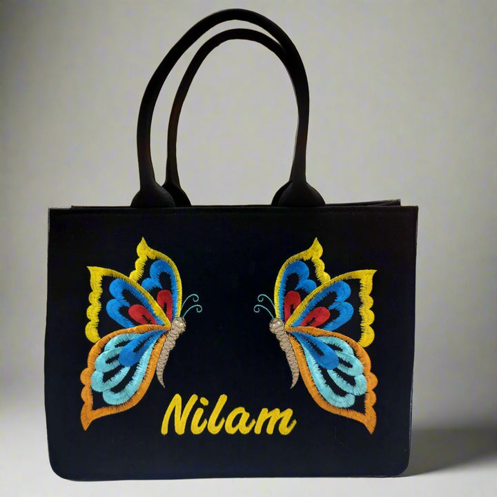 "Nixa Bloom Embroidered Colorful Butterfly Tote
