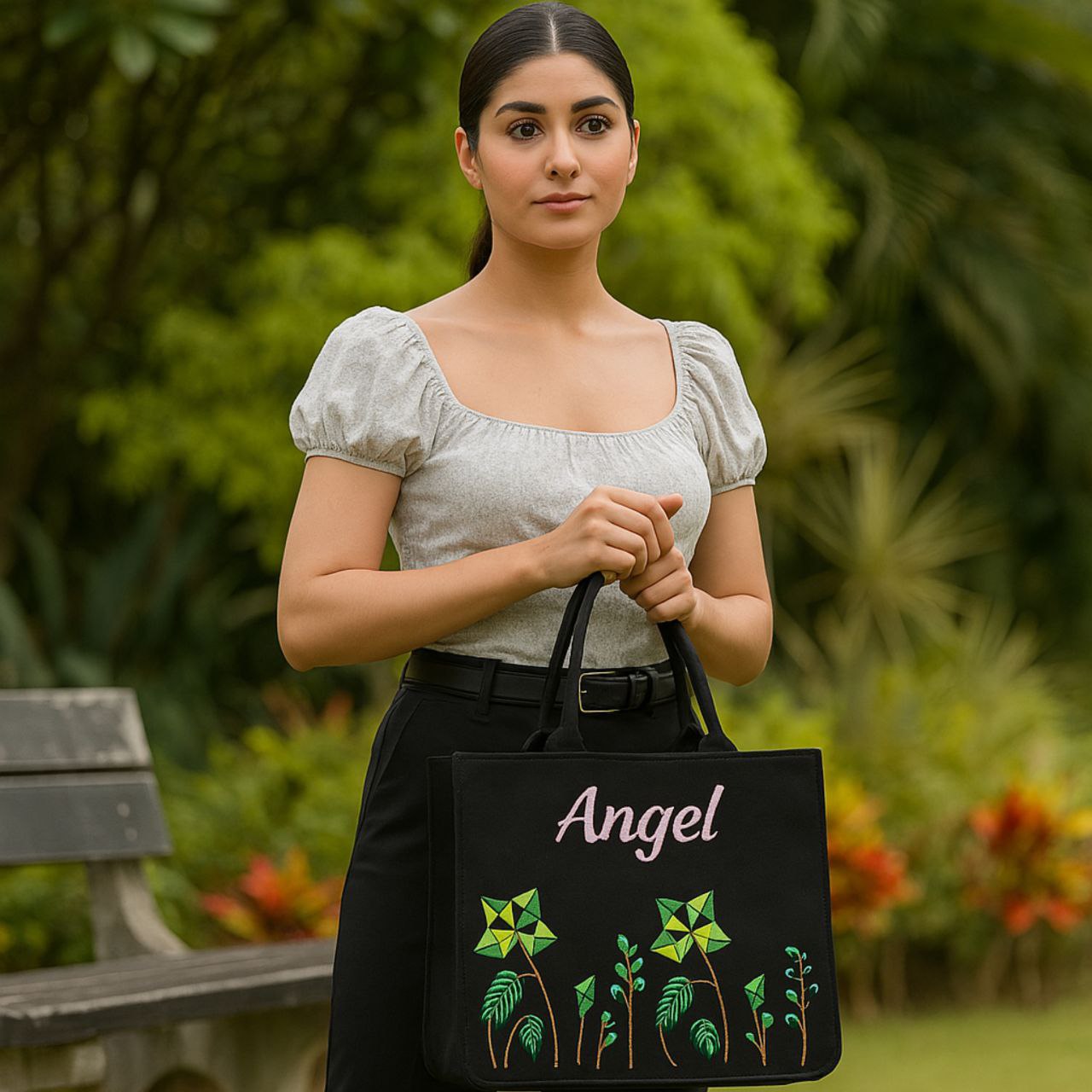 "Nixa Bloom Embroidered Colorful tote Bag