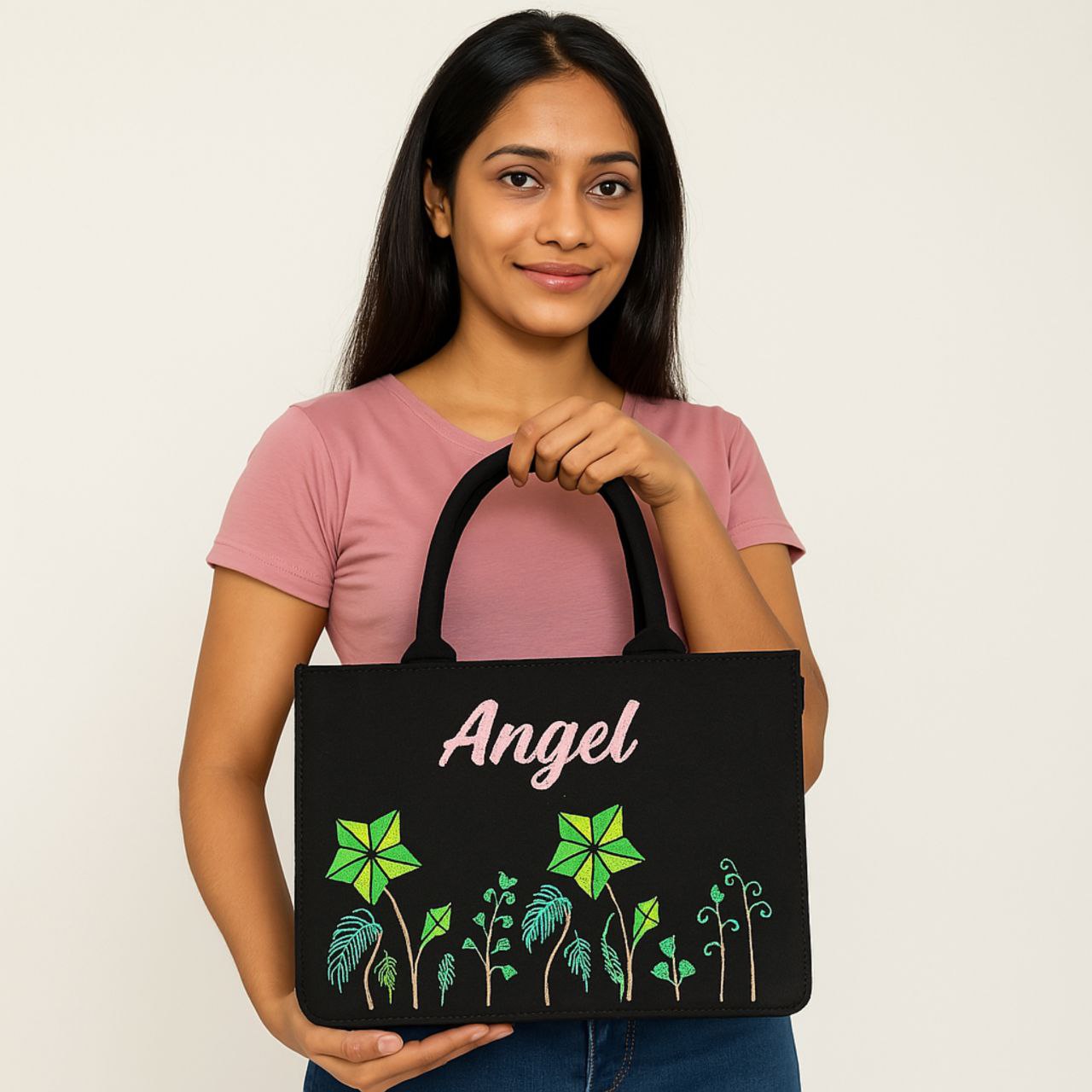 "Nixa Bloom Embroidered Colorful tote Bag