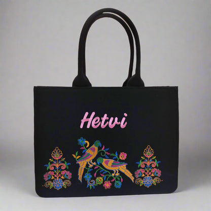 "Nixa Bloom Embroidered Peacock  tote Bag