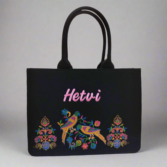 "Nixa Bloom Embroidered Peacock  tote Bag