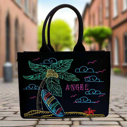 "Nixa Bloom Embroidered beach vibe  tote Bag