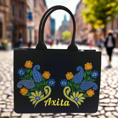 "Nixa Bloom Embroidered Peacock  tote Bag