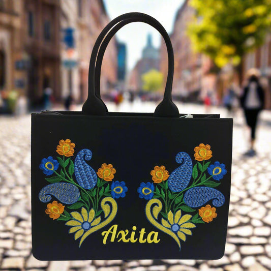 "Nixa Bloom Embroidered Peacock  tote Bag