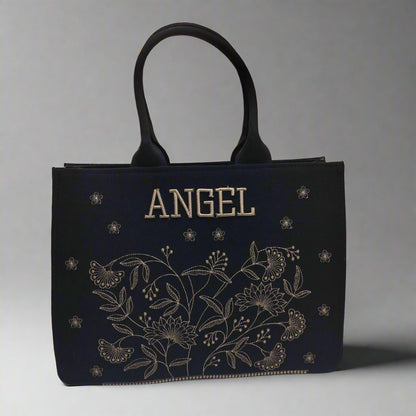 "Nixa Bloom Embroidered Peacock  tote Bag