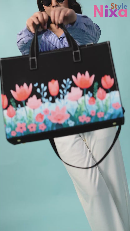 🌸 Customizable Floral Tote Bag – Personalized Name Handbag for Women 🌸