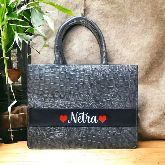 Customised Silver Croco Synthetic Leather Tote Bag