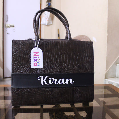 Customised Coffee Croco Synthetic Leather Tote Bag