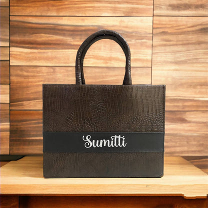 Customised Coffee Croco Synthetic Leather Tote Bag