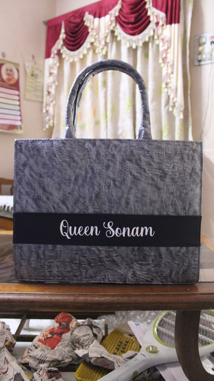 Customised Silver Croco Synthetic Leather Tote Bag