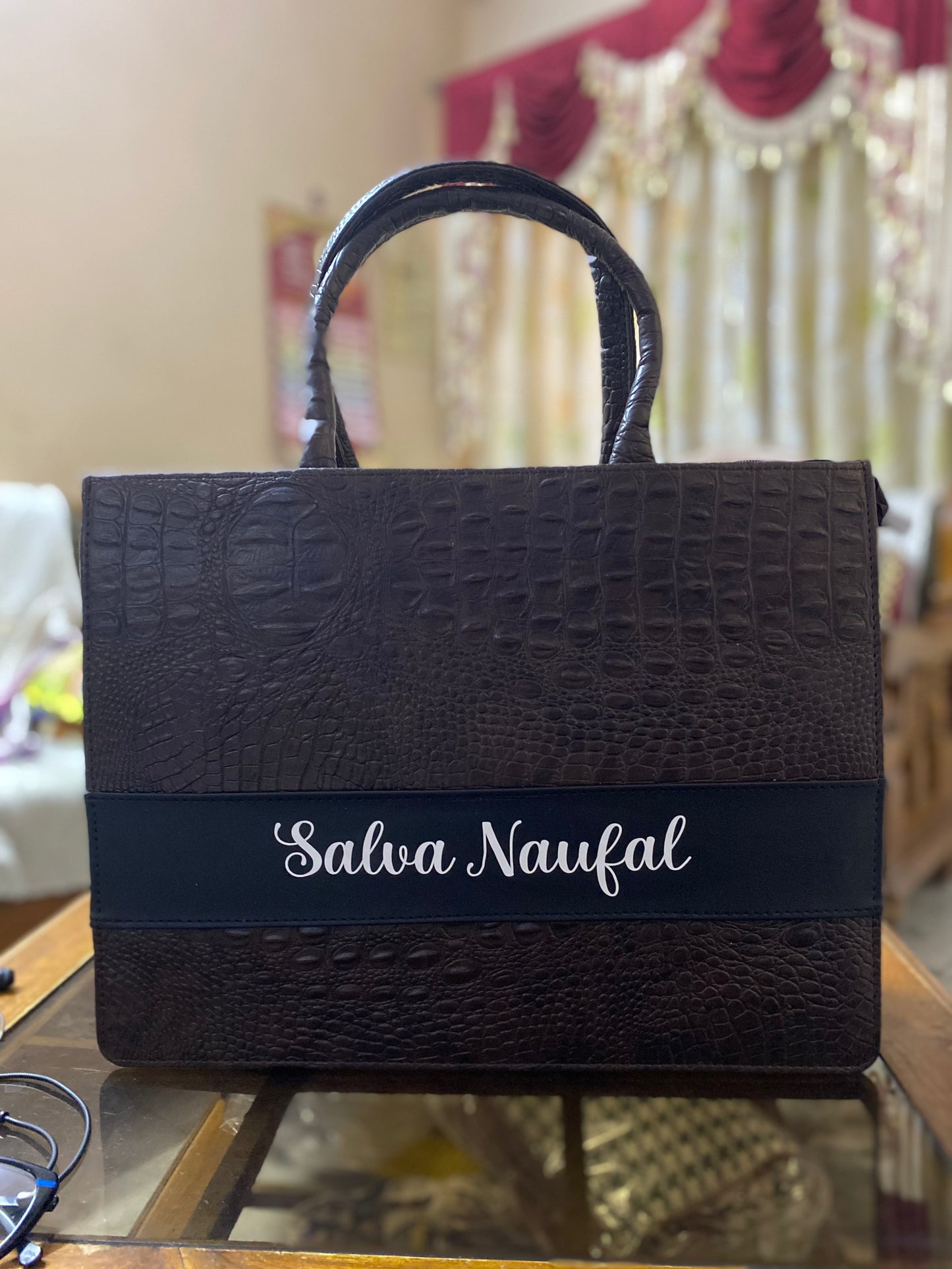 Customised Coffee Croco Synthetic Leather Tote Bag