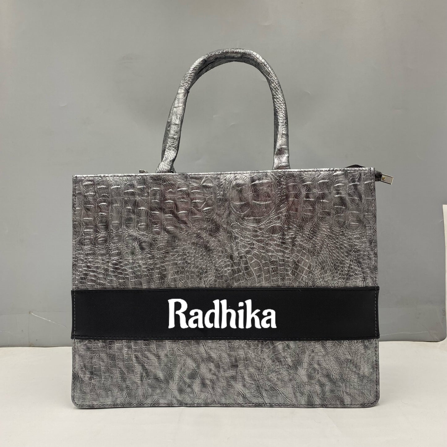 Customised Silver Croco Synthetic Leather Tote Bag