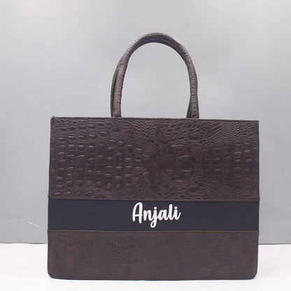 Customised Coffee Croco Synthetic Leather Tote Bag