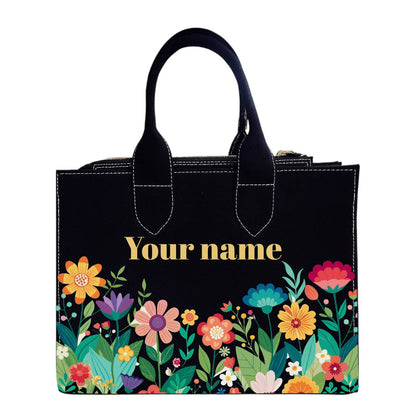 Customized Floral Denim Box Tote Bag – Personalized Name Handbag for Women