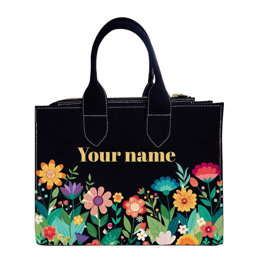 Customized Floral Denim Box Tote Bag – Personalized Name Handbag for Women